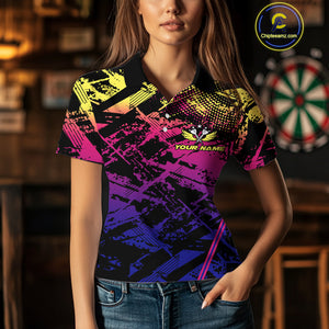 Purple Pink Yellow Grunge Aim Shoot Swear Repeat Dart Shirt For Women Custom Funny Darts Team Jersey TDM4034