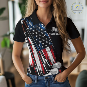 Black American Flag Golf Clubs Women Golf polo shirts custom team name patriotic ladies golf outfit NQS9871
