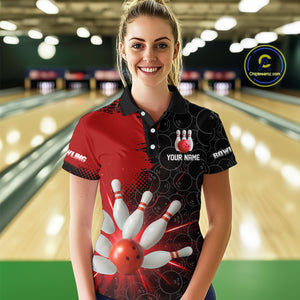 Custom Red&Black Bowling Shirts for Men Women Team Bowling Polo and Quarter Zip MBL97