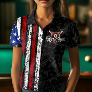 American Flag Billiard Jerseys 8 Ball Pool Billiard Shirts for Women Polo & 1/4 Zip Shirt NNT05