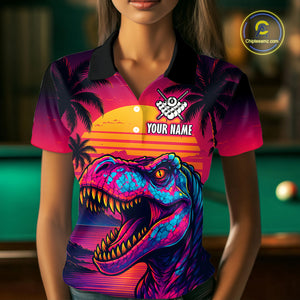 Custom Neon Dinosaur 8 Ball Billiard Shirt for Men Polo & Quarter-Zip Billiard Team Jerseys NNT81