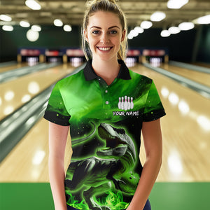 Personalized Green Dinosaur Bowling Shirt Bowling Polo Team League for Men Women QZT666