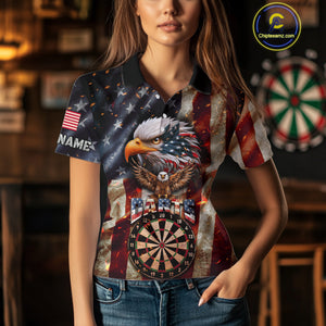 Vintage American Flag Eagle Dart Shirt For Women Custom Patriotic Darts Team Jersey Polo & 1/4 Zip TDM4044