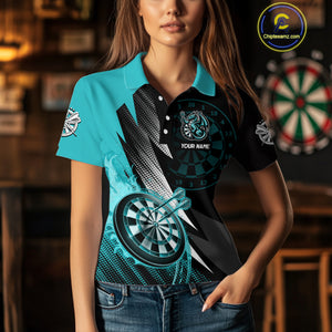 Personalized Strike Black & Turquoise Flaming Dragon Dart Shirts For Women Custom Dart Team Jersey TDM4300