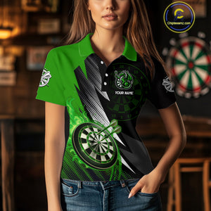 Personalized Striking Black And Green Flaming Dragon Dart Shirts For Women Custom Dart Team Jerseys TDM4299
