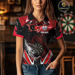 Personalized Dragon Dart Shirts For Women – Custom Thunder Red Darts Team Jerseys Polo & Quarter Zip TDM4037