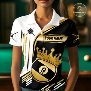 Personalized Golden 9 Ball Pool Crown Billiard Shirt For Women Custom Billiard Team Jerseys Uniform TDM4183