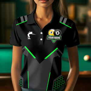Personalized Billiard 8 Ball & 9 Ball Pool Polo, 1/4 Zip For Women Custom Team Billiard Jersey |Green TDM3581