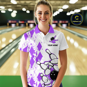 Purple Vintage Bowling Custom Women Bowling Shirt Polo & Quarter-Zip Bowling Team Jerseys HNT68