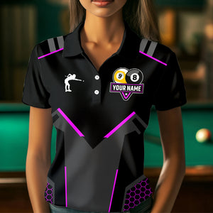 Personalized Billiard 8 Ball & 9 Ball Pool Polo, 1/4 Zip For Women Custom Team Billiard Jersey|Purple TDM3582