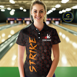 Custom Strike Red Bowling Women Bowling Shirt Polo & Quarter-Zip Bowling Team Jerseys HNT79