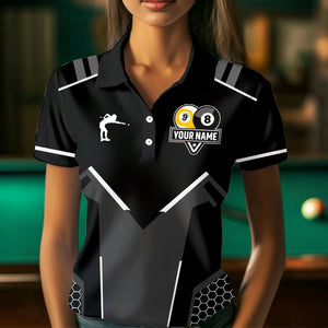 Personalized 8 Ball & 9 Ball Pool Billiard Polo, 1/4 Zip For Women Custom Team Billiard Jersey |White TDM3547