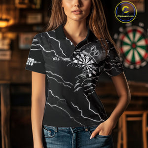 Custom Women's Dart Shirt – Black & White Lightning Cobra Design – Personalized Dart Team Jersey TDM3882