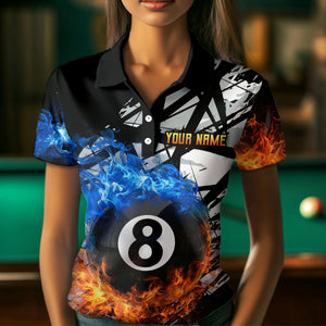 Custom Flame 8 Ball Billiard Shirts for Women Billiard Team Jerseys Polo & 1/4 Zip Shirts NNT46