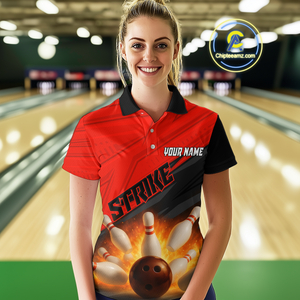 Custom Flaming Red Bowling Shirts for Women Men Team Bowling Polo & Quarter Zip MBL99