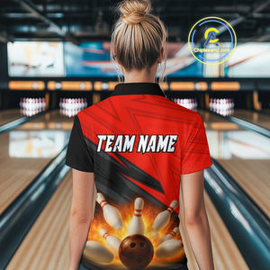 Custom Flaming Red Bowling Shirts for Women Men Team Bowling Polo & Quarter Zip MBL99