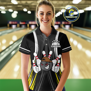 Custom Funny Bowling Women Shirts Bowling Uniform Polo & 1/4 Zip Bowling Team Jerseys HNT101