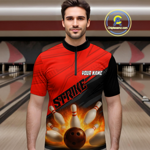 Custom Flaming Red Bowling Shirts for Women Men Team Bowling Polo & Quarter Zip MBL99