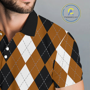 Mens golf polo shirt custom brown argyle plaid pattern golf attire for men NQS9848