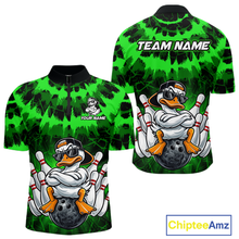 Load image into Gallery viewer, Custom Green Funny Duck Bowling Jersey for Men Bowling Uniform Polo &amp; 1/4 Zip Bowling Team Shirts HNT238