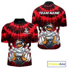 Load image into Gallery viewer, Custom Red Funny Duck Bowling Jersey for Men Bowling Uniform Polo &amp; 1/4 Zip Bowling Team Shirts HNT238