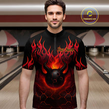 Load image into Gallery viewer, Red Flame Demon Bowling Ball Shirt for Men Custom Bowling Team Jersey Bowling Outfit Polo &amp; Quarter-Zip QZT758
