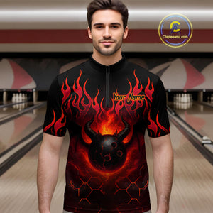 Red Flame Demon Bowling Ball Shirt for Men Custom Bowling Team Jersey Bowling Outfit Polo & Quarter-Zip QZT758