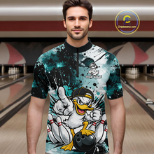 Load image into Gallery viewer, Custom Watercolor Teal Duck Bowling Jersey for Men Bowling Team Shirts Polo &amp; 1/4 Zip HNT239