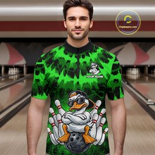 Load image into Gallery viewer, Custom Green Funny Duck Bowling Jersey for Men Bowling Uniform Polo &amp; 1/4 Zip Bowling Team Shirts HNT238
