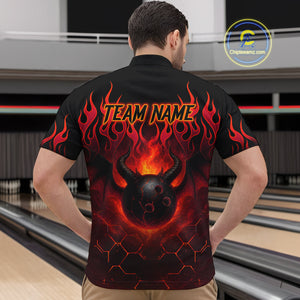 Red Flame Demon Bowling Ball Shirt for Men Custom Bowling Team Jersey Bowling Outfit Polo & Quarter-Zip QZT758