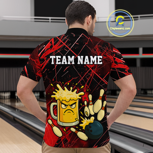 Custom Red Funny Beer Bowling Shirt Team Bowling League Jersey for Men Bowling Outfit QZT767