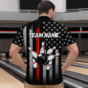 US Red Flag Bowling Shirt for Men Custom Name Polo & Quarter-Zip Bowling Jersey Bowling Team Shirt HNT23