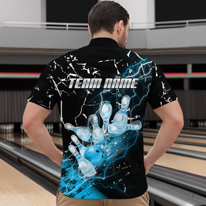 Custom Teal Lightning Bowling Shirts for Men Women Team Bowling Polo & 1/4 Zip MBL80