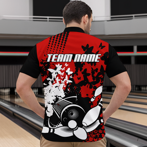 Custom Red Butterflies Bowling Shirts for Men Women Bowling Jersey Team Name MBL79