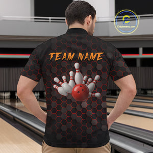 Custom Strike Red Bowling Men Bowling Shirt Polo & Quarter-Zip Bowling Team Jerseys HNT79