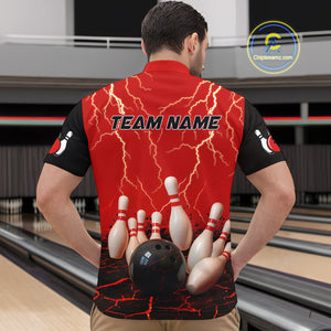 Red Thunder Lightning & Lava Bowling Shirt for Men Women Team Bowling Jersey MBL92