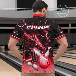 Red Dragon Flaming Bowling Shirt for Men and Women Custom Bowling Jersey for Team MBL87