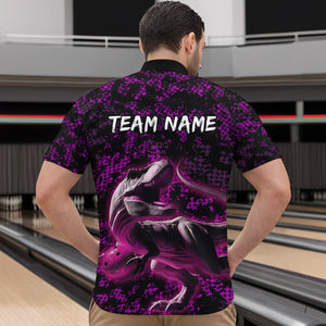 Custom Purple Bowling Shirt Dinosaur Bowling Jersey Quarter Zip Bowling League QZT632