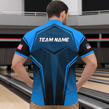 Load image into Gallery viewer, Custom Blue Bowling Jersey for Men Bowling Team Shirts Bowling Uniform Polo &amp; 1/4 Zip HNT158