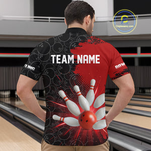 Custom Red&Black Bowling Shirts for Men Women Team Bowling Polo and Quarter Zip MBL97