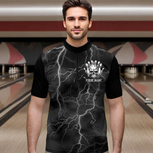 Load image into Gallery viewer, Skull Bowling League Shirt Men Bowling Jersey Team Lightning Thunder Bowling Quarter-Zip Shirt BDT335