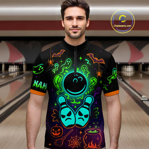Custom Neon Bowling Team Shirt Halloween Polo & Quarter-Zip Bowling Jersey for Men QZT731