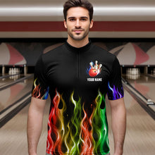 Load image into Gallery viewer, Rainbow Flame Bowling Jersey For Men Personalized Bowling Team Shirts Bowling Quarter-Zip Shirt BDT324