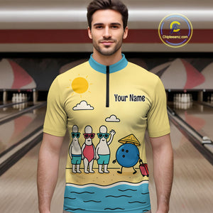 Summer Bowling Shirt Custom Quarter-Zip Bowling Jersey Funny Bowling Pins and Ball QZT695
