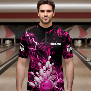 Pink Thunder Lightning Bowling Shirt Custom Colorful Bowling Jersey Men Women Team MBL67