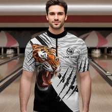 Load image into Gallery viewer, Black &amp; White Bowling Shirt Tiger Bowling Team Jersey Quarter Zip Bowling for Men &amp; Women QZT641