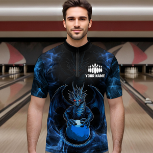 Blue Dragon Custom Name Bowling Shirts For Men, Bowling Team Jersey Polo & Quarter-Zip Shirt HNT39