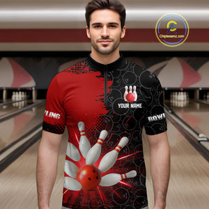 Custom Red&Black Bowling Shirts for Men Women Team Bowling Polo and Quarter Zip MBL97