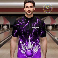 Load image into Gallery viewer, Purple Thunder Bowling Custom Men Bowling Shirt Polo &amp; Quarter-Zip Bowling Team Shirts HNT71