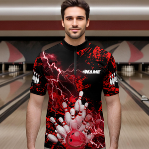Red Thunder Lightning Bowling Shirt Custom Colorful Bowling Jersey Men Women Team MBL67